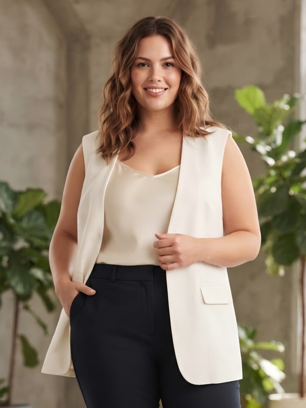 Addition Elle White Sleeveless Blazer Vest Size 20